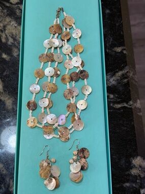 Natural Mother of Pearl Shell Multi-Strand Necklace Set with Earrings